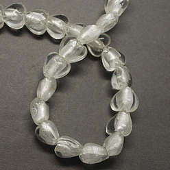 Clear Handmade Silver Foil Glass Beads, Heart, Clear, 15x15x10mm, Hole: 1~2mm