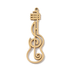 Золотой 304 подвески из нержавеющей стали, лазерная резка, полая гитара с подвеской в виде музыкальной ноты, золотые, 33.5x10x1 мм, отверстие : 1 мм