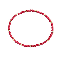 Glass Круглые стеклянные бисерные браслеты из латуни на эластичной основе для женщин, 6.89 дюйм (17.5 см)