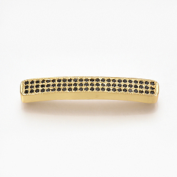 Golden Brass Micro Pave Cubic Zirconia Beads, Cadmium Free & Lead Free, Cuboid, Black, Golden, 36x5x4~5mm, Hole: 1mm