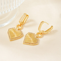 Золотой Элегантные латунные серьги-кольца в форме сердца с прозрачным кубическим цирконием, золотые, 41x20 мм