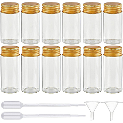 Clear Round Glass Storage Containers for Cosmetic, Candles, Candies, with Aluminium Screw Top Lid, Plastic Funnel Hopper & Transfer Pipettes, Clear, 3x6.1~7.1cm, Capacity: 25ml(0.84 fl. oz)~30ml(1.01 fl. oz), 14pcs