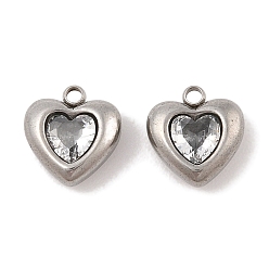 Прозрачный 304 подвески из микро-паве из нержавеющей стали с фианитами, платина, сердце, прозрачные, 10.5x10x5 мм, отверстие : 1.4 мм