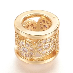 Real 18K Gold Plated Brass Micro Pave Cubic Zirconia Beads, Real 18K Gold Plated, Column, Golden, 10x8mm, Hole: 6mm