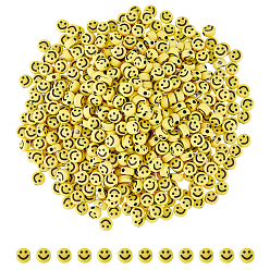 Желтый 800 шт. непрозрачные акриловые бусины для рукоделия, плоские круглые с улыбающееся лицо, желтые, 7x3.5 мм, отверстие : 1.5 мм