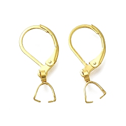 Настоящее золото 18K 304 из нержавеющей стали выводы Leverback серьги, с ледяными зажимами, реальный 18 k позолоченный, 24 мм, штифты : 0.8 мм