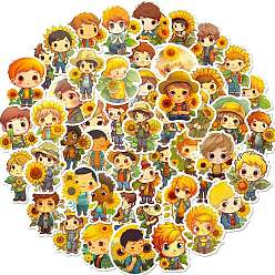 Colorful Cartoon Paper Sticker, for DIY Scrapbooking, Craft, Sunflower with Boy, Colorful, 52~53.5x34~51x0.1mm, 50pcs/bag