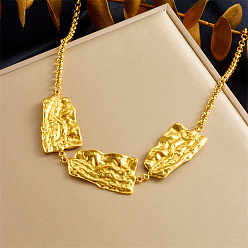 Rectangle 304 Кулон-нагрудник из нержавеющей стали с текстурированной поверхностью для женщин, золотые, прямоугольные, 16.54 дюйм (42 см), Кулон : 25x40 мм