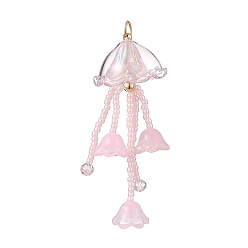 Pink Большие подвески в виде медуз из стеклянных семян, с перламутровой стеклянной бусиной и 304 кольцом из нержавеющей стали, розовые, 59x23.5 мм, отверстие : 4.5 мм