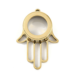 Настоящее золото 18K Ионное покрытие (IP) 304 подвески-медальоны из нержавеющей стали, со стеклом, оберег на руку хамса, реальный 18 k позолоченный, 41x28x10.5 мм, отверстие : 2.2 мм