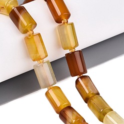 Dark Goldenrod Natural Agate Beads Strands, Dyed, Column, with Seed Beads, Dark Goldenrod, 11.5~13x7.5~8.5mm, Hole: 1.2~1.5mm, about 27~28pcs/strand, 14.37~15.16 inch(36.5~38.5cm)