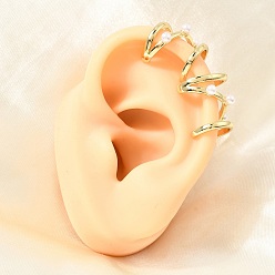 White Brass ABS Plastic Pearl Cuff Earrings for Women, Rack Plating, Long-Lasting Plated, Cadmium Free & Lead Free, Real 18K Gold Plated, White, 15x14x15.5mm
