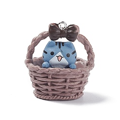 Розово-Коричневый Непрозрачные подвески смолы, цветочная корзина прелести котенка, с железными петлями платинового тона для ожерелья своими руками, розово-коричневый, 35x31.5x22.5 мм, отверстие : 2 мм