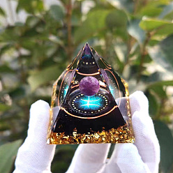 Рыбы Генераторы энергии смолы оргонитовой пирамиды, Рейки натуральный аметист внутри для украшения стола домашнего офиса, Рыбы, 60x60x60 мм