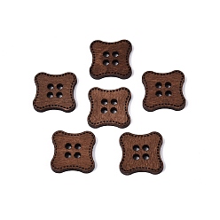Brun Saddle 4 Boutons carrés en bois à trous, teint, selle marron, 18x18x2.5mm, Trou: 2.4mm