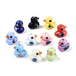 (52) Непрозрачная лаванда Фарфоровые бусины ручной работы, утка, Famille выросли фарфоровые бусы, разноцветные, 12~12.5x12~12.5x9~9.5 мм, отверстие : 1.5~2 мм