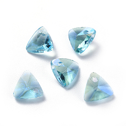 Aigue-marine Charmes de strass en verre, facette, triangle, aigue-marine, 7.5x8x4.3mm, Trou: 1mm