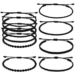 Черный 5шт 5 набор плетеных браслетов из нейлоновой нити, браслеты дружбы для женщин, чёрные, внутренний диаметр: 2~3-1/8 дюйм (5~8 см), 1 шт / стиль