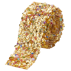 Золотистый Отделка из блестящих стразов и пластиковых бусин, сетчатая лента для одежды, аксессуары для одежды, золотые, 35.5x2.5 мм