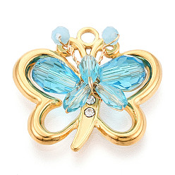 Темно-Голубой 304 подвески из нержавеющей стали, бабочка, со стеклом и горным хрусталем, реальный 18 k позолоченный, ионное покрытие (ip), граненые, глубокое синее небо, 23x24.5x7~7.5 мм, отверстие : 2.1 мм