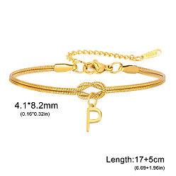 Letter P 304 Браслеты с подвесками в виде инициалов из нержавеющей стали, браслеты из змеиной цепи для женщин, золотые, Письмо P, 6.69 дюйм (17 см)
