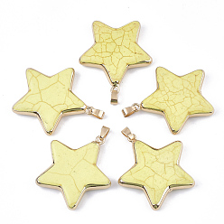 Бледно-Золотистый Гальванические синтетические бирюзовые подвески, с латунной фурнитурой , окрашенные, яйцеклеток, золотые, бледно золотарник, 42.5~44.5x40.5~41x7~7.5 мм, отверстие : 6x4 мм