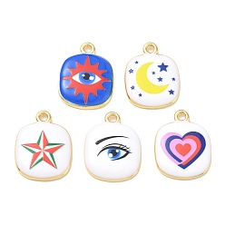 Mixed Color Printed Brass Pendants, Rectangle Charms, Rack Plating, Long-Lasting Plated, Lead Free & Cadmium Free, Real 18K Gold Plated, Mixed Color, 23x17.5x3mm, Hole: 2.5mm
