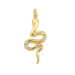 Золотой Латунные микропаве прозрачные подвески с фианитом, змея, с целью перехода в кольце, золотые, 30x13x3.5 мм, отверстие : 2.5 мм
