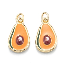 Настоящее золото 18K Латунь эмаль прелести, с прыжковых колец, долговечный, авокадо, темно-оранжевый, реальный 18 k позолоченный, 14.5x9x3.5 мм, отверстие : 3.5 мм