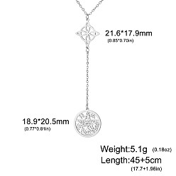 Нержавеющая Сталь Цвет Ведьмин узел 304 полые подвески из нержавеющей стали и ожерелья для женщин, цвет нержавеющей стали, 17.72 дюйм (45 см), кулон: 21.6x17.9 мм & 18.9x20.1 мм