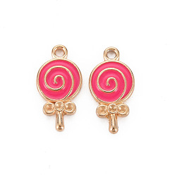 Ярко-Розовый Сплавочные подвески для размещения стразов, с эмалью, леденец, золотой свет, ярко-розовый, пригодный для стразов 1 мм, 18.5x10x2 мм, отверстие : 1.6 мм