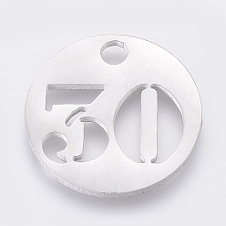 Number Не тускнеющие 304 подвески из нержавеющей стали, отрезать, полый, плоские круглые с номером, цвет нержавеющей стали, кол. 30, 19x1.5 мм, отверстие : 2.5 мм