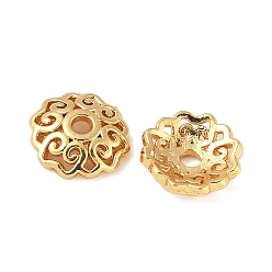 Настоящее золото 18K Шапочки и конусы для бусин, латунные, цветок, реальный 18 k позолоченный, 8.5x8.5x2.5 мм, отверстие : 1.6 мм