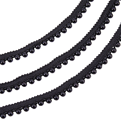 Black Polyester Lace Trim, with Plastic Ball, for Garment Accessories, Black, 1/4~1/2 inch(6.5~12.5mm), about 100.00 Yards(91.44m)/Roll