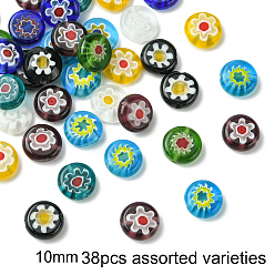 (52) Непрозрачная лаванда 1 нити плоские круглые стеклянные бусины миллефиори ручной работы, разноцветные, 10x4 мм, отверстие : 1 мм, около 38 шт / нитка, 14.5 дюйм