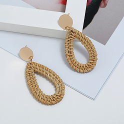 Teardrop Серьги-гвоздики из сплава ротанга, золотые, деревесиные, слеза, 65 мм