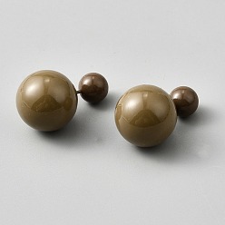 Коричневый Пластиковые круглые серьги-гвоздики, мяч серьги, платина, кофе, 16 мм