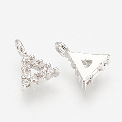 Real Platinum Plated Brass Micro Pave Cubic Zirconia Charms, Triangle, Nickel Free, Real Platinum Plated, 6.5x5x1.5mm, Hole: 1mm