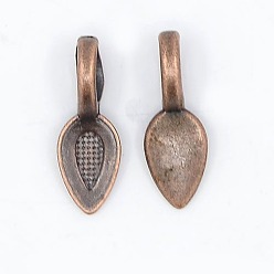 Antique Bronze Tibetan Style Alloy Glue-on Flat Pad Bails, Leaf, Lead Free and Cadmium Free, Antique Bronze, 21x8x6mm, Hole: 4mm