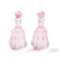 Pink Dummy Bottle Transparent Resin Cabochon, with Sequins, Pink, 32x16mm