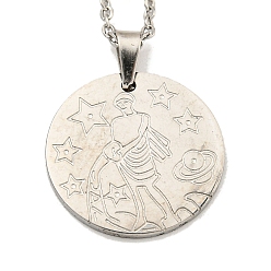 Aquarius Non-Tarnish Constellation Pendant Necklaces, 201 Stainless Steel Cable Chain Necklaces, Aquarius, 19.96 inch(50.7cm)