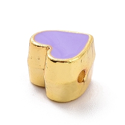 Lilac Eco-friendly Rack Plating Brass Enamel Beads, Cadmium Free & Lead Free, Long-Lasting Plated, Real 18K Gold Plated, Heart, Lilac, 7x7.5x5mm, Hole: 1.2mm