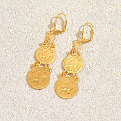 Настоящее золото 18K Латунные плоские круглые серьги-кольца с человеческим узором, реальный 18 k позолоченный, 60 мм