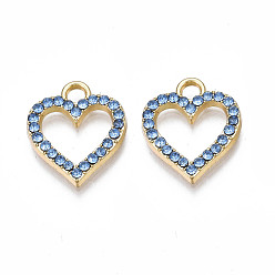 Свет Сапфира Талисман из сплава, со стразами, без кадмия и без свинца, сердце, света сапфир, 17x15x2 мм, отверстие : 2.5 мм
