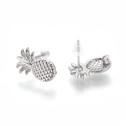 Платина Изделия из латуни, с пластиковыми ушными гайками и петлей, долговечный, ананас, платина, 15.5x10x2 мм, отверстия: 1.6 мм, штифты: 0.7 мм