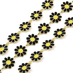 Черный Латунные цепные цепи, с катушкой и эмалевой хризантемой, долговечный, без кадмия, без никеля и без свинца, несварные, чёрные, 59x60 мм, около 32.81 футов (10 м) / рулон