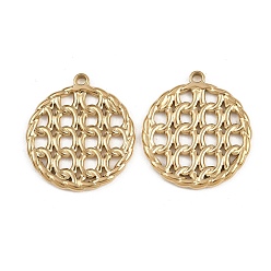 Настоящее золото 18K 304 подвески из нержавеющей стали, ионное покрытие (ip), плоский круглый шарм, реальный 18 k позолоченный, 24x22x1.5 мм, отверстие : 1.8 мм