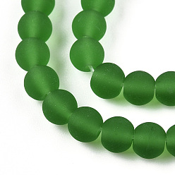 Green Transparent Glass Beads Strands, Frosted, Round, Green, 4~4.5mm, Hole: 0.8mm, about 97~99pcs/strand, 14.76 inch~14.96 inch(37.5~38cm)