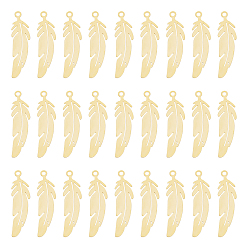 Настоящее золото 18K Покрытие стойки 201 подвески из нержавеющей стали, гравированные металлические украшения, без никеля , перо, реальный 18 k позолоченный, 22.5x6x0.4 мм, отверстие : 1.2 мм, 40 шт / коробка