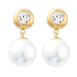 Золотой 304 круглые серьги-гвоздики с подвесками из пластика и нержавеющей стали с жемчугом, со стразами, вакуумное покрытие pvd, золотые, 25x11.5 мм